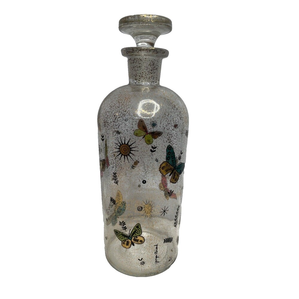 RARE! Vintage Georges Briard Decanter gold foil butterfly TCW Co USA